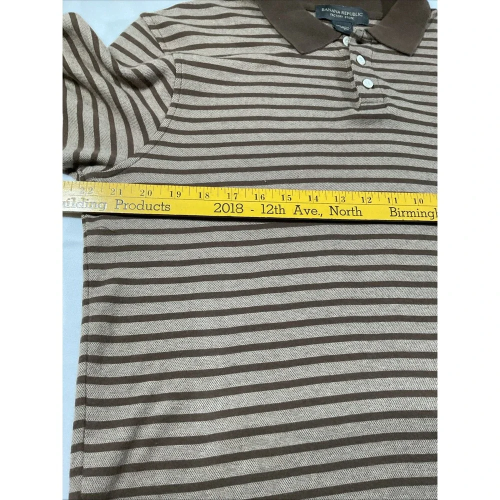 Banana Republic Men's Large Short Sleeve Varsity Polo Shirt Brown Striped.  E33‎